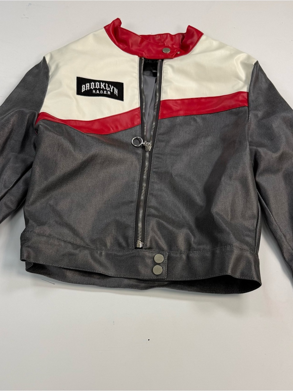 Fashion Nova Colorblock Faux Leather Blazer - Black, White, Red